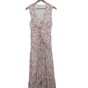 Dee Elly Womens Sz M White Pink Floral Twist Front High Low Dress Cottagecore